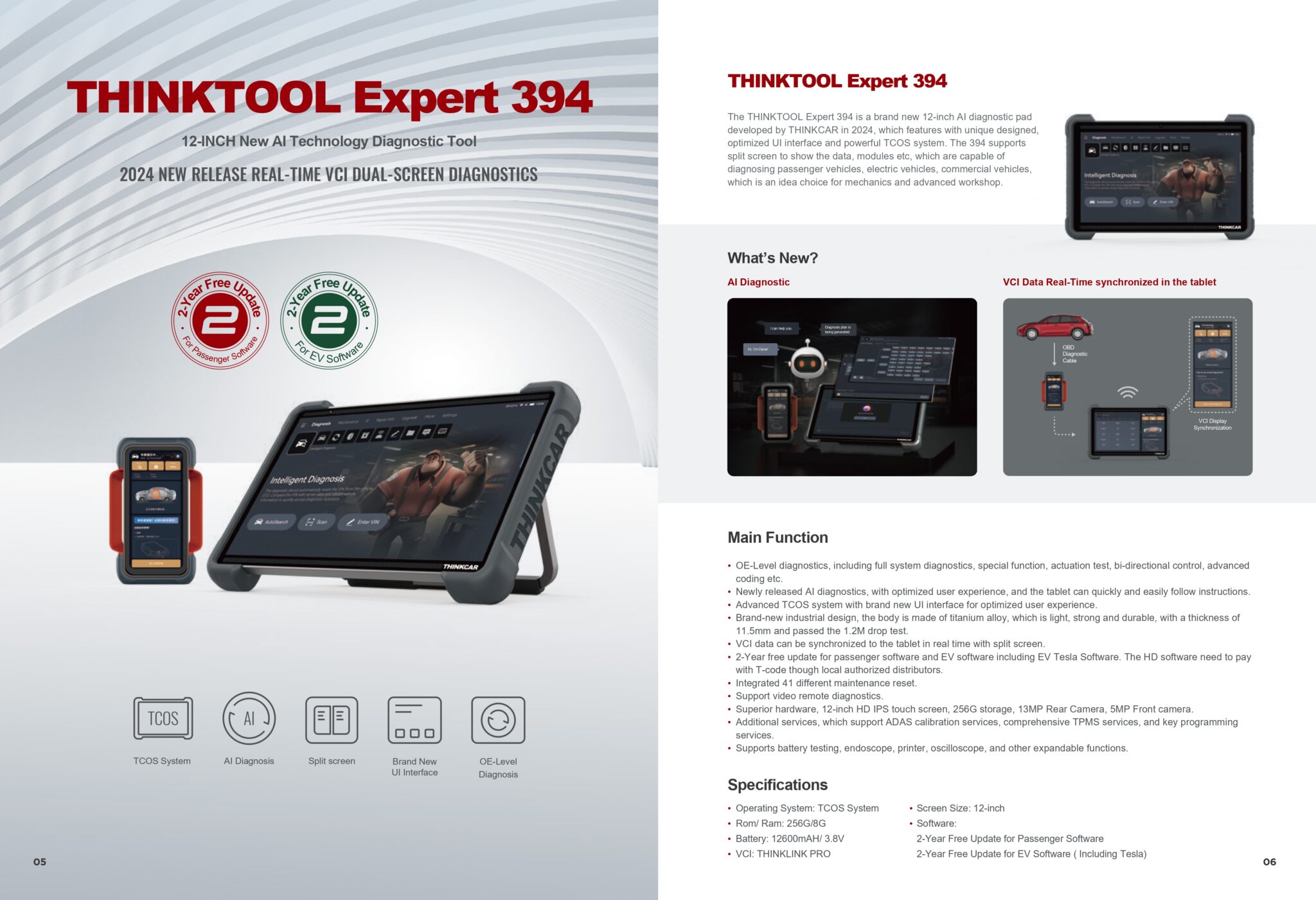 THINKTOOL Expert 394 12″ New AI Technology Diagnostic Scan Tool With EV ...